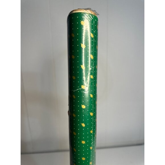 VTG Petite Petites Green Wrapping Paper Roll 15 Sq Ft Gold Star Gift Wrap 4yd - Picture 4 of 4